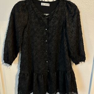 Girls “Zara” Black Textured Dress